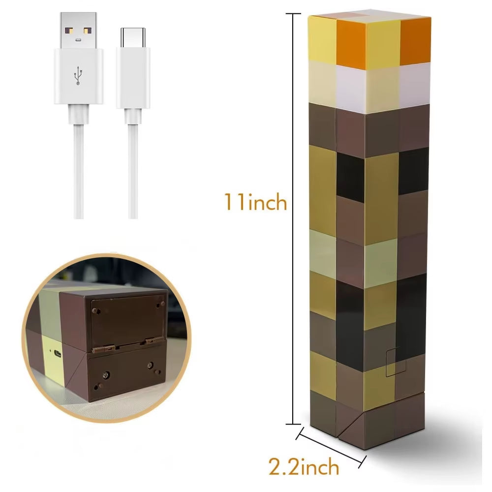 Illuminate Your Space with the MC Game Brownstone Torch Lamp - 4 Color LED Night Light for Kids' Rooms, USB Rechargeable with Wall Mount Buckle
