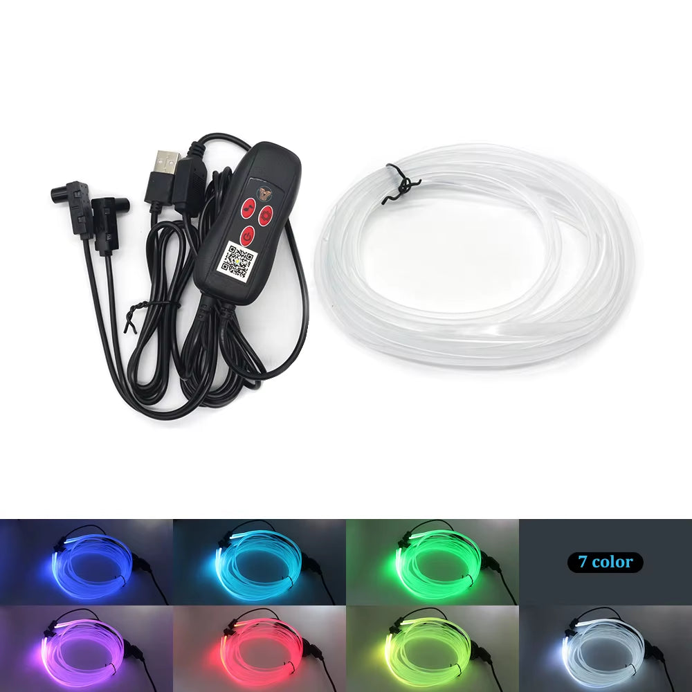 Transform Your Ride with the APP Colorful USB Powered Car Interior LED Light – 5M Fiber Ambient Glow with Multiple Color Modes