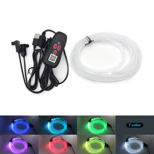 Transform Your Ride with the APP Colorful USB Powered Car Interior LED Light – 5M Fiber Ambient Glow with Multiple Color Modes