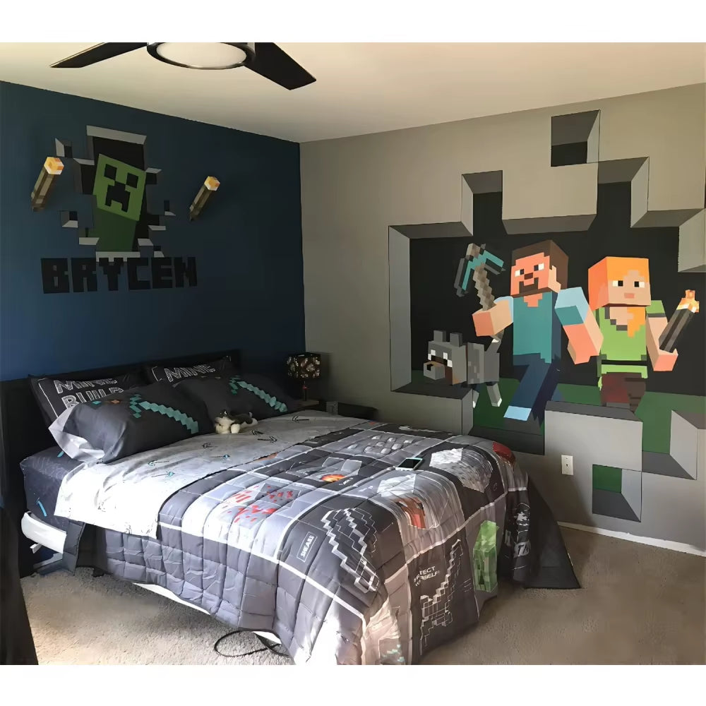 Illuminate Your Space with the MC Game Brownstone Torch Lamp - 4 Color LED Night Light for Kids' Rooms, USB Rechargeable with Wall Mount Buckle