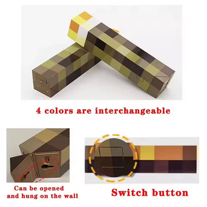 Illuminate Your Space with the MC Game Brownstone Torch Lamp - 4 Color LED Night Light for Kids' Rooms, USB Rechargeable with Wall Mount Buckle