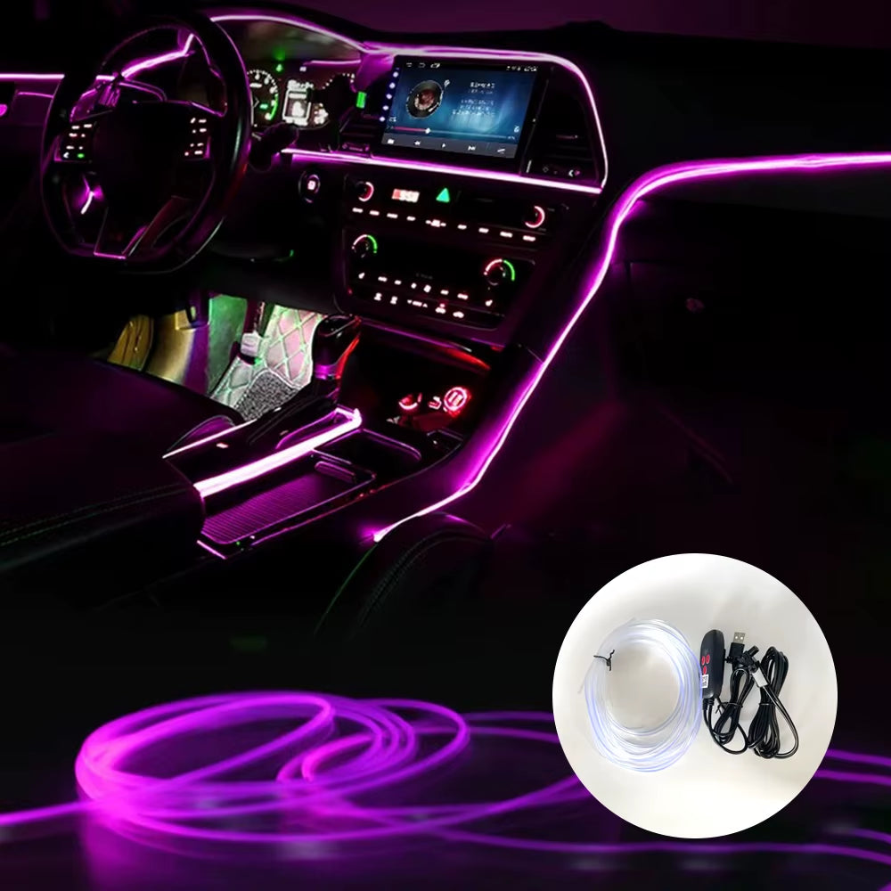Transform Your Ride with the APP Colorful USB Powered Car Interior LED Light – 5M Fiber Ambient Glow with Multiple Color Modes